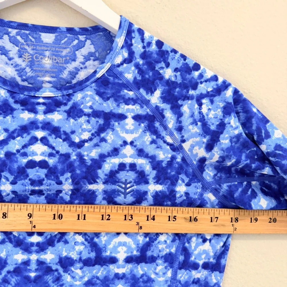 Coolibar Hightide LS Swim Shirt Blue Tie Dye Rash Guard UPF 50 Size Small